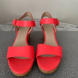 BODEN Neon Melon Buckle Sandals with Cork Heel Platform Size 37, or 6.5